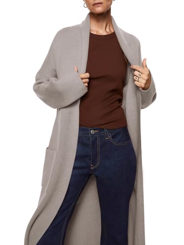 Image of Womens Long Sleeve Maxi Cardigan Open Front Oversized Knitted Sweater Coat Casual Lapel Warm Overcoat with Pockets