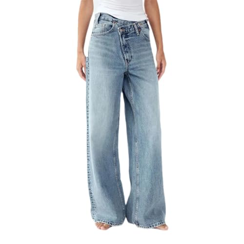 Women's High Waist Wide Leg Jeans Straight Loose Fit Cotton Denim Casual Essential Jeans