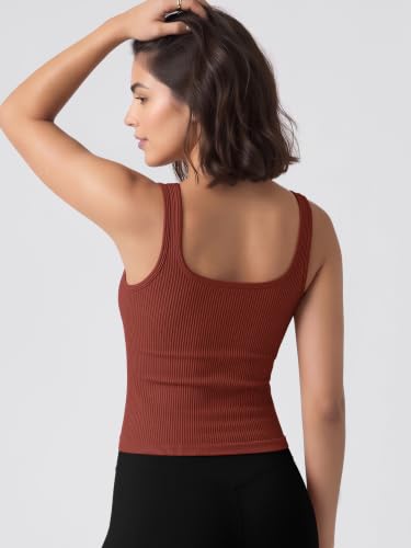 Image of ODODOS 3-Pack Seamless Square Neck Crop Tank for Women Ribbed Knit Soft Low Back Cropped Tops