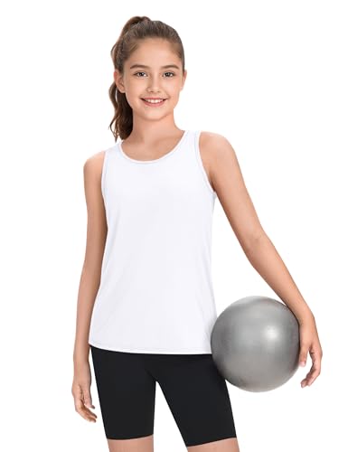 Auranso Girls Tank Tops Racerback Sleeveless UPF 50+ Quick Dry Kids Athletic Shirts Sports Dance Workout Tops2