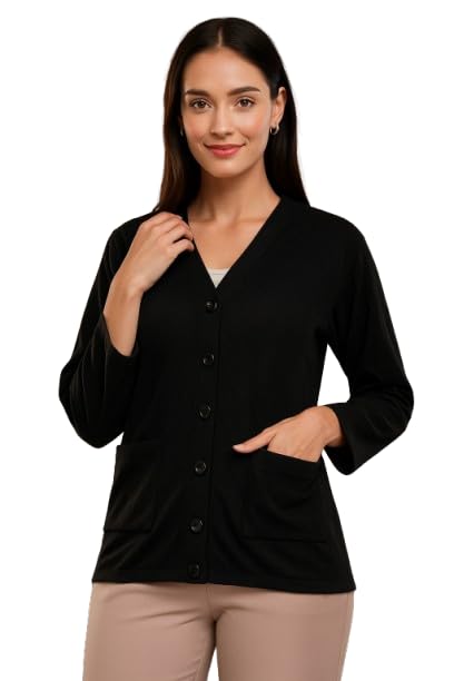 Image of Women's Warm Woolen Cardigan - Stylish Full Sleeve Knitwear for Winter, Cozy & Elegant Sweater with Front Pocket Plus Size Also Available L to 4XL