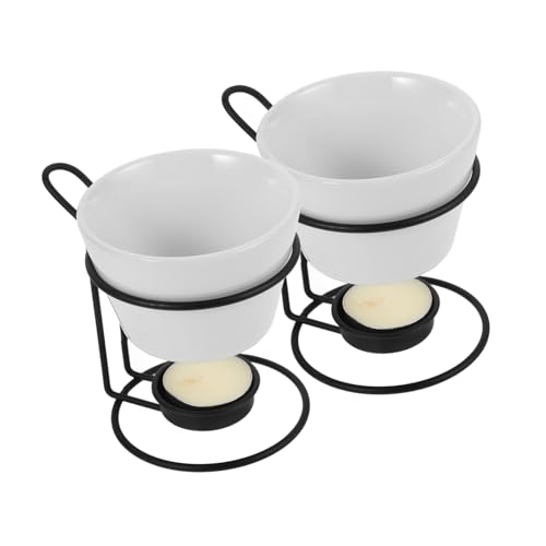 HOLIDYOYO 2sets Ceramic Butter Warmer Set Chocolate Fondue Melting Pot Rack for Cheese Candle Melting Ceramic Material for Daily Use