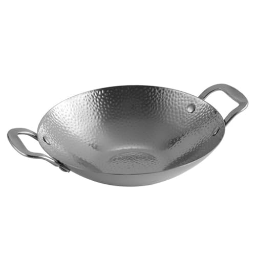 Hemobllo Olla de Acero Inoxidable con Doble Asa para Cocina y Restaurante Sartén Resistente al Calor para Hot Pot Coreano y Paella Portátil