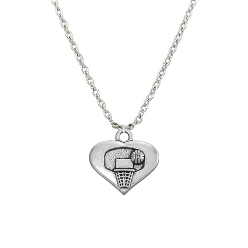 Sportybella - Collar de baloncesto para niñas, diseño de corazón de baloncesto y baloncesto