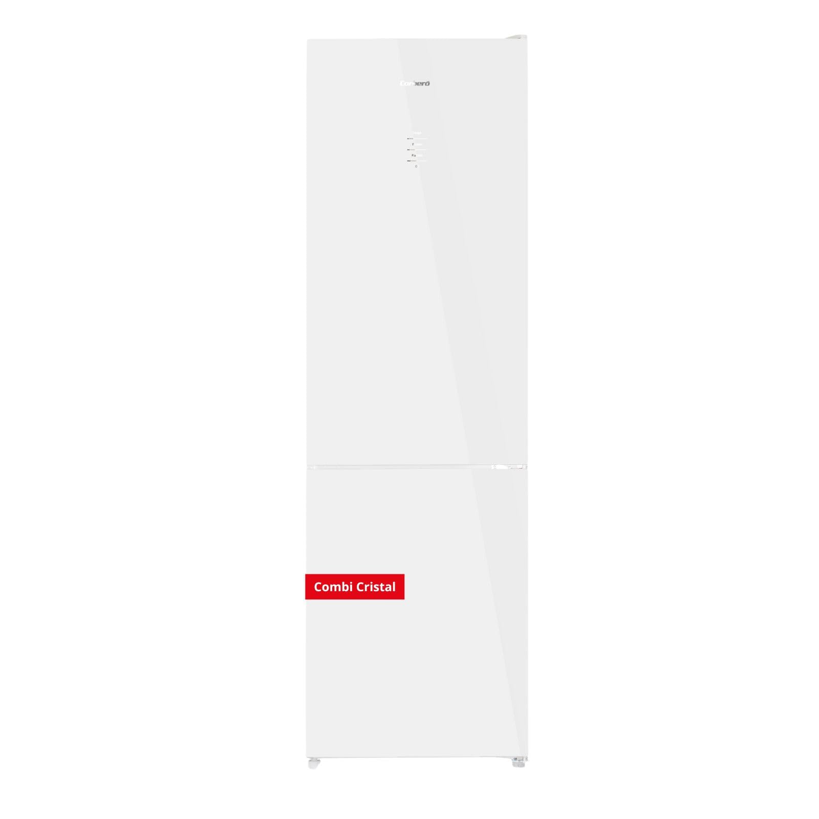 Corbero - Frigorífico Combi | CCGLML201725NFW | No Frost | Inverter | 356L | 200cm | Display Puerta | Fresh Box | Cajón Crisper | Estantes cristal | Cristal Blanco