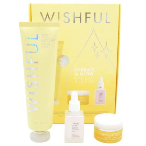 Wishful Hydrate & Glow Trio Gift Set:: Yo Glow Facial Enzyme Scrub, Thirst Trap Juice Hyaluronic Acid & Peptide Hydrating Facial Serum Honey Whip Peptide & Collagen Moisturizer
