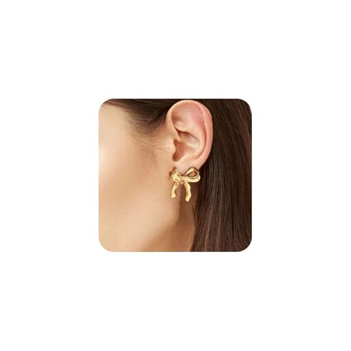 YYPERLE Schleifen Ohrringe Gold, Schleifen Ohrstecker Hypoallergene Bogen Ohrringe Trend-Schmuck für Frauen und Mädchen (Glatte, Gold)