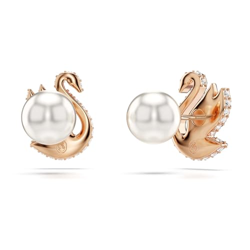 Swarovski Swan Ohrstecker, Schwarze und Rosé Vergoldete Ohrringe mit Schwan-Motiv und Strahlenden Swarovski Kristallen – Ansicht 4