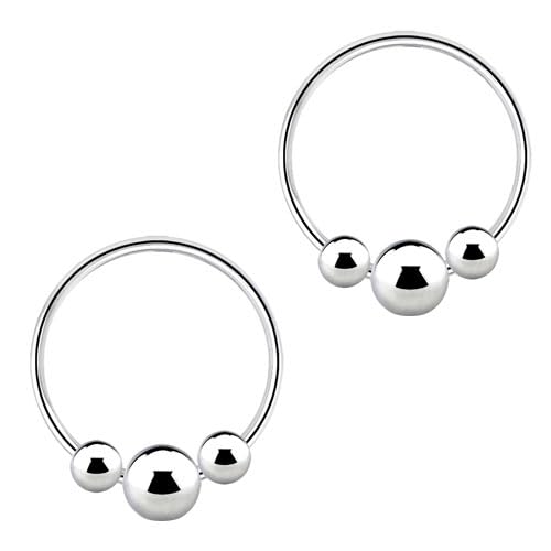 2 aros nariz de plata lisos y 3 bolas con cierre, 9mm de diámetro interior y finos, 0,6mm de grosor.
