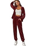Chigant Jogger Sweatsuits for Women Set Tracksuit Zip Up Hoodies Sweatsuit Warm Velour Outfit 2 Piece(Wine Red,Small)