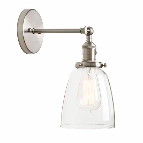 Image of Permo Industrial Vintage Single Sconce with Oval Cone Clear Glass Shade 1-Light Wall Sconce Wall Lamp (Brushed)