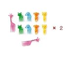 2 X CuteZCute Bento Food Pick Fork, 10-Piece, Giraffe, Dog, Cat, Bear, Monkey (Color may vary)