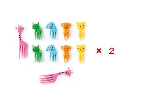 CuteZCute 2 X Bento Food Pick Fork, 10-Piece, Giraffe, Dog, Cat, Bear, Monkey (Color May Vary)