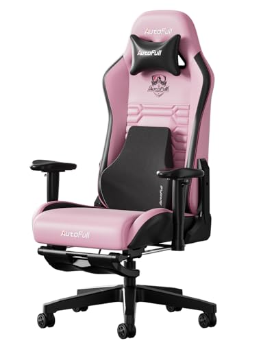 AutoFull C3 Sedia Gaming, Ergonomica Sedia da Gaming con Schienale Regolabile 155°, Supporto Lombare Ergo 3D, Poggiapiedi, Pelle PU - Design in Stile Racing (Rosa)