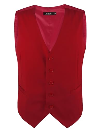 Image of Alizeal Mens Classic Solid Color Business Suit Vest Regular Fit Tuxedo Waistcoat for Wedding