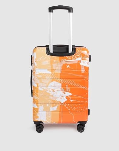 Image of TEAKWOOD LEATHERS Twin Printed 360 Degree Rotation Hard Cabin Trolley Bag (Orange, Medium)