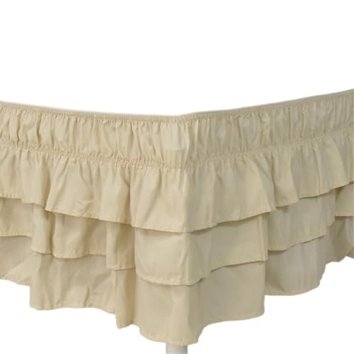 YYLUOYANG Cubre Somier Falda de Cama Estilo Cascada con Volantes de Tres Capas con Tela Resistente a Las Arrugas y a la decoloración, 15 Pulgadas de Alto Faldas De La Cama(Beige,100x200x38cm)