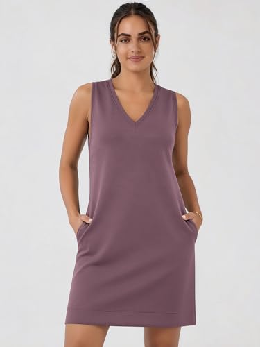 Image of ODODOS Modal Soft V-Neck Tank Dress for Women Sleeveless Sundress Casual Relaxed Summer Dress with Pocket