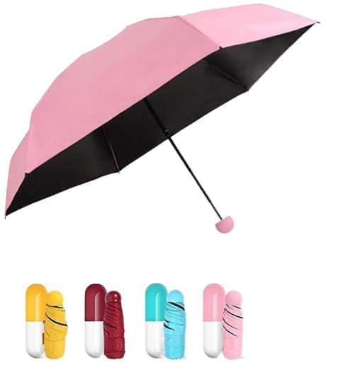 CNT Mini Compact Nylon Fancy Portable Capsule umbrella windproof folding UV for Travel (MULTI Color)(Yellow, Maroon, Pink, blue)