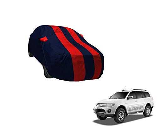 Image of Auto Hub Car Cover Compatible with Mitsubishi Pajero Sport New with Weather Proof, Mirror Pocket, Triple Stitched, Pajero Sport Car Cover- Navy-Red