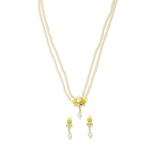 Faux Pearls Brass Necklace Set