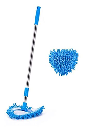 FHRKA mopa húmeda y Seca, mopa Triangular Ajustable rotativa de 180 Grados, mopa Azul de Limpieza, hogar, baño, Cocina, azulejo del Techo (A mop Head)