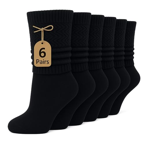 AWS/American Made 6 Pairs Cotton Slouch Knee Socks Shoe Size 5 to 10