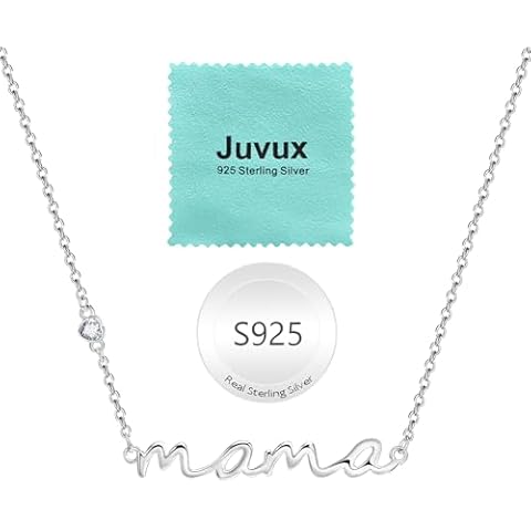Mama Necklace 925 Sterling Silver Mom Necklace for Women S925 Silver 18K Gold Plated Dainty Mother Necklace Cute Pendant Necklace, Mom Birthday Gift Jewelry for New Mom Women Wife Anniversary (Sliver) Cover