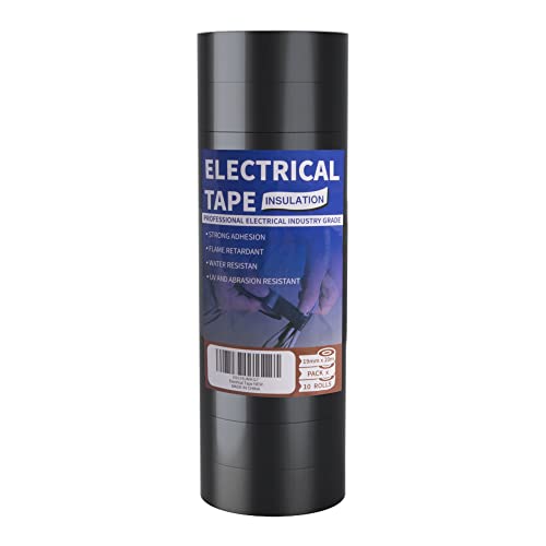 TAPEBEAR Ruban Adhésif Isolant Professionnel, Ruban Adhésif électrique Noir, 10 Rouleaux De Ruban Adhésif Pour Isolation En PVC, Ignifuge Et ImperméAble, Pour L'Isolation De Câbles,19mm x 20m Cover