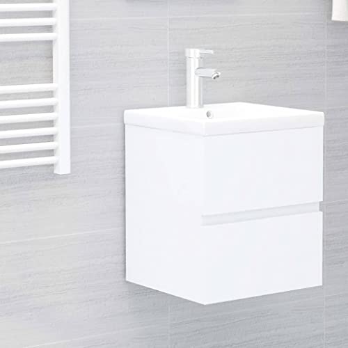 QUAHEAS Armario para debajo del lavabo con lavabo empotrado, color blanco, madera, 41 x 38,5 x 45 cm, cerámica, armario para baño, espacio de almacenamiento