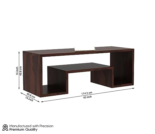 Image of Furniture Premium Sheesham Wood TV Unit with 3-Shelf Storage - Accommodates Up to 43-Inch TV - Ideal for Living Room Decor (Myles, Walnut Finish)