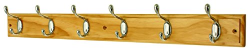 Preisvergleich Produktbild Headbourne Azhr0644 Garderobenleiste mit 6 Chromhaken an einem Holzbrett