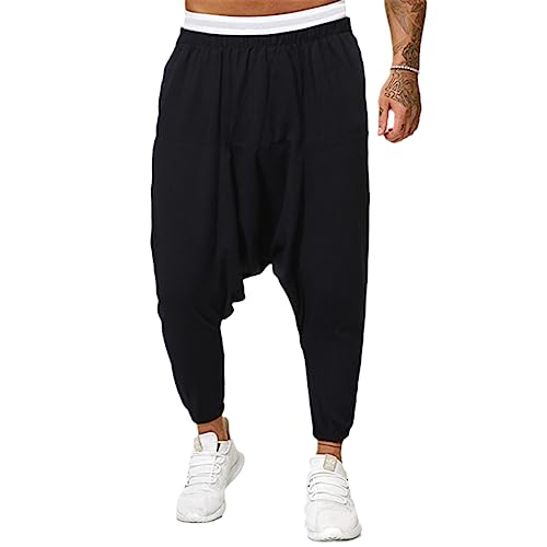 Pantalon de jogging en coton et lin homme léger noir taille M respirant