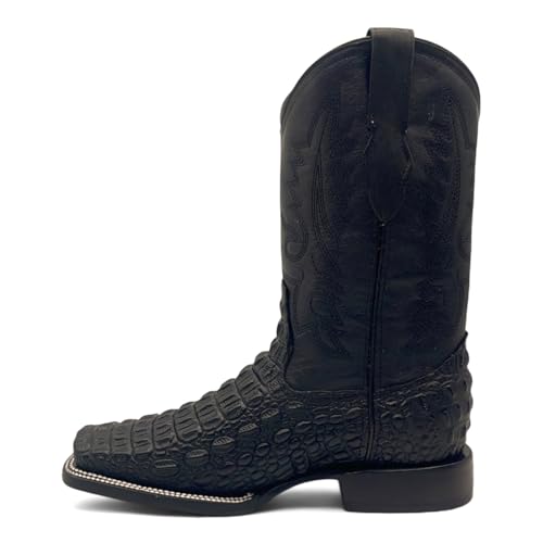 Men’s Leather Square Toe Western Boot With Embossed Crocodile Print2