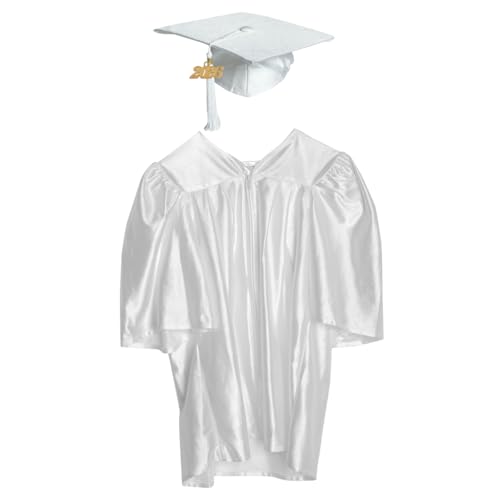 Happy Graduates Small White Shiny Child Graduation Cap Gown Tassel and 2026 Charm Set Kindergarten Graduation Cap And Gown Set For Kids And Preschool