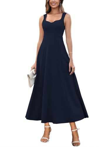 Muwodkdn Damen V-Ausschnitt Sommerkleider Ärmellos Kleider Casual A-Linie Maxi Kleider Elegantes Hochzeitsgast Abendkleider Geripptes Lockerer...