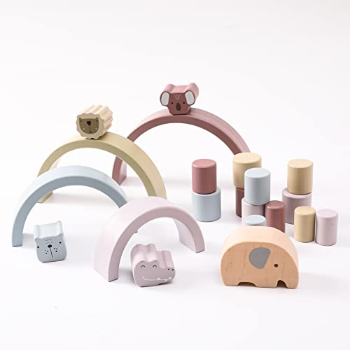 Let's Make Holzbausteine, Größen variieren 21-Set mit Tiermotiven, Bauklötze mit Bedruckung, aus Kiefer, für Kinder und Babys ab 12 Monaten, Holzspielzeug Baby Balance Lernspielzeug (Elefant) Cover