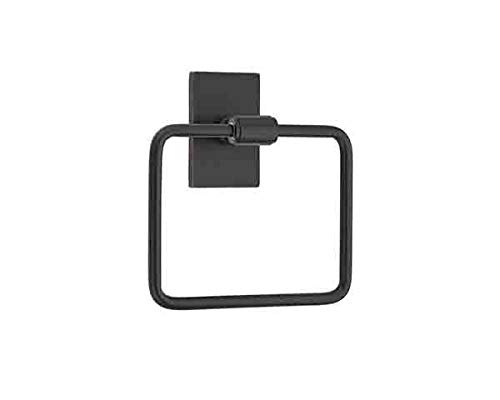 Emtek Transitional Brass Towel Ring with Matching Finish Rosette - Choice of 7 Finishes - 290110US19 - Square (10) - Flat Black (US19)