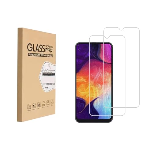 (2 Pack) Diseñado para Samsung Galaxy A50 Protector de pantalla de cristal templado 9H Anti Scratch HD Clear Bubble Free