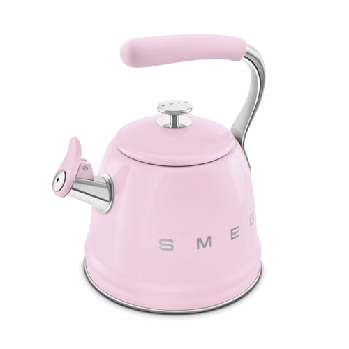 Smeg, Bouilloire Sifflante WKF01PK, en Acier Inoxydable, Capacité 2,3 L, Couvercle Amovible et Bec Doseur, Compatible avec Induction, Rose