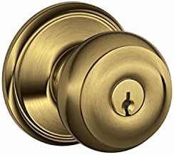 SCHLAGE F51A GEO 609 Georgian Knob Keyed Entry Lock, Antique Brass