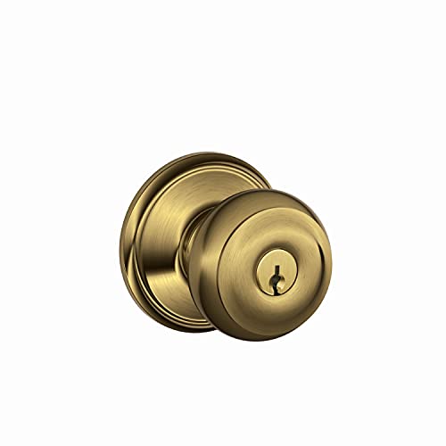 Schlage F51A Geo 609 Georgian Knob Keyed Entry Lock, Antique Brass #TOP2