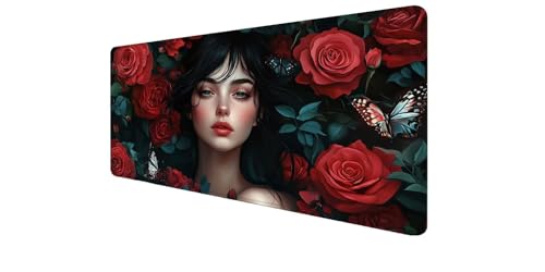 Tapis de souris XXL rose 900x500x3 mm antidérapant avec bords cousus