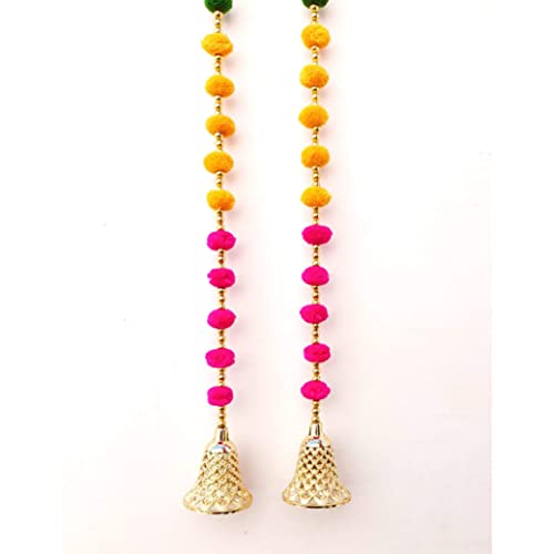 Image of DSCYENTES Pom Pom Door Side Hangings for Decoration, Ganesh Chaturti Decoration, Wall Hanging for Main Entrance,Temple Pooja Room, Stylish & Handmade Diwali Hanging (3 Feet, 12 Pc's)