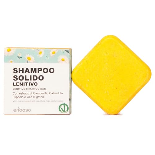 Shampoing Solide bio pour Cheveux Ternes et Délicats - Shampooing Illuminant à la Camomille et au Souci, sans savon - 100% Vegan Naturel - Fabriqué à la...