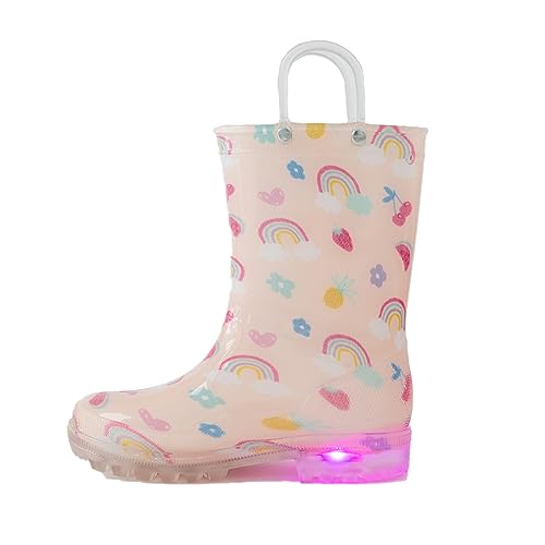 Kids Rain Boots, Waterproof Light up Rain Boots with Easy-on Handles for Boys and Girls