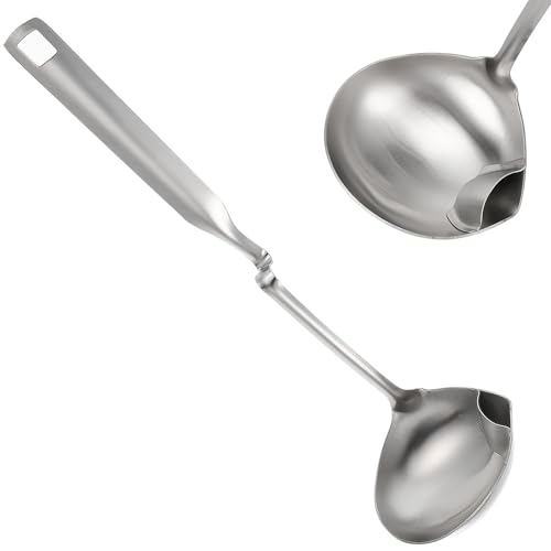 Toyvian Louche à Soupe Acier Inoxydable avec Filtre Huile Séparateur Graisse Cuillère à Soupe Légère et Portable pour Cuisine Quotidienne
