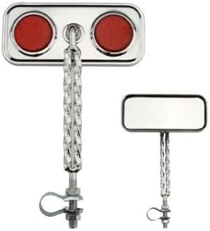 Double Twisted Mirror Chrome Red Reflectors. Bike mirror, bicycle mirror for lowrider, beach cruiser, chopper, limo, stretch bike, bmx, track, fixie, mountain bikes
