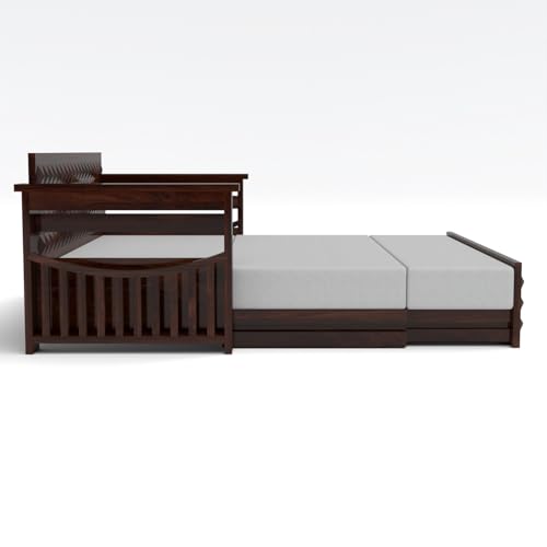 Image of Kunjal Furniture Solid Sheesham Wood Sofa Cum Bed with Storage for Living Room | Natural Finish | 3-Seater Convertible Sofa Bed | Handmade Wooden Furniture (Walnut, Diamond)