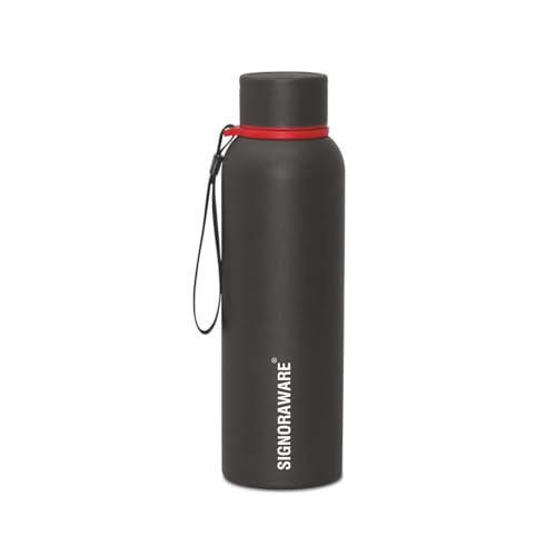 Image of SignoraWare Parkour Vacuum ISI Certified Stainless Steel Bottle With Hanging Strip | Airtight & Leakproof | Easy To Clean | Lightweight | Ideal for School, Office, Gym Or Outdoors (700ml | Black)